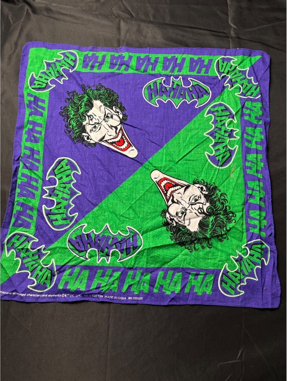 Vintage Joker Themed Bandana Scarf Green Purple Cotton